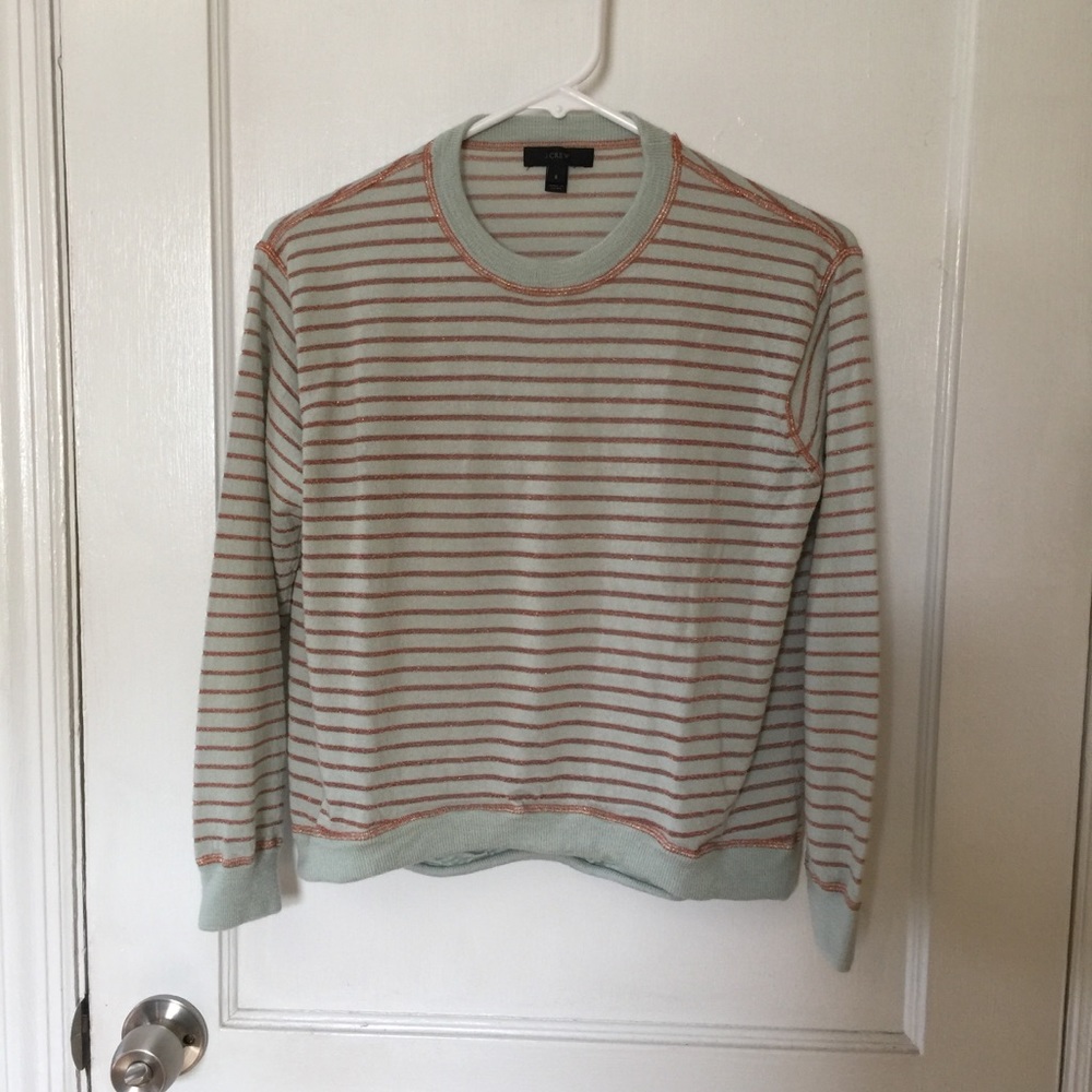 J. Crew Mint/Gold Striped Sweater